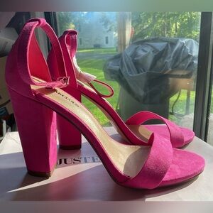 Dress Sandals JUST FAB ULOUS Womens Suede Pink Block Heels Shoes Size 8.5